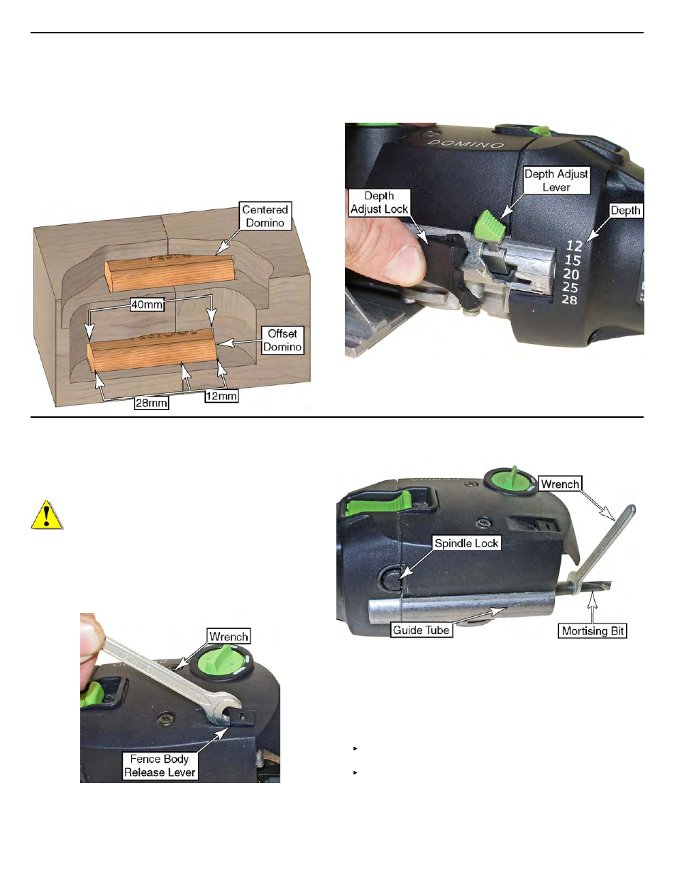 Setting the mortise depth, Changing the mortising bit | Festool Domino DF 500 User Manual | Page 9 / 26