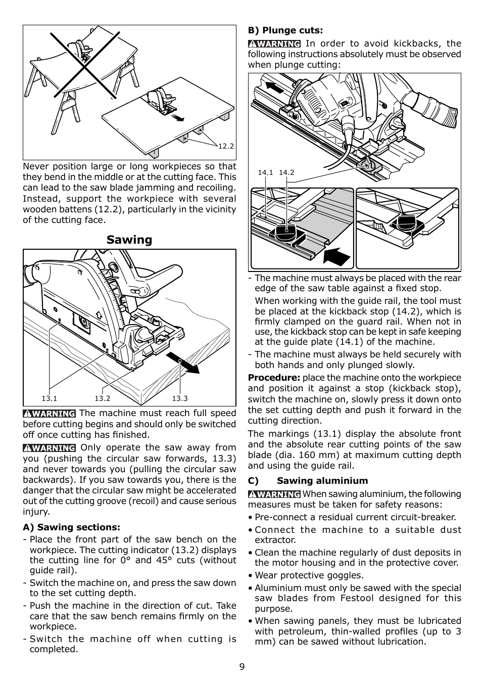 Sawing | Festool TS 75 EQ User Manual | Page 9 / 40