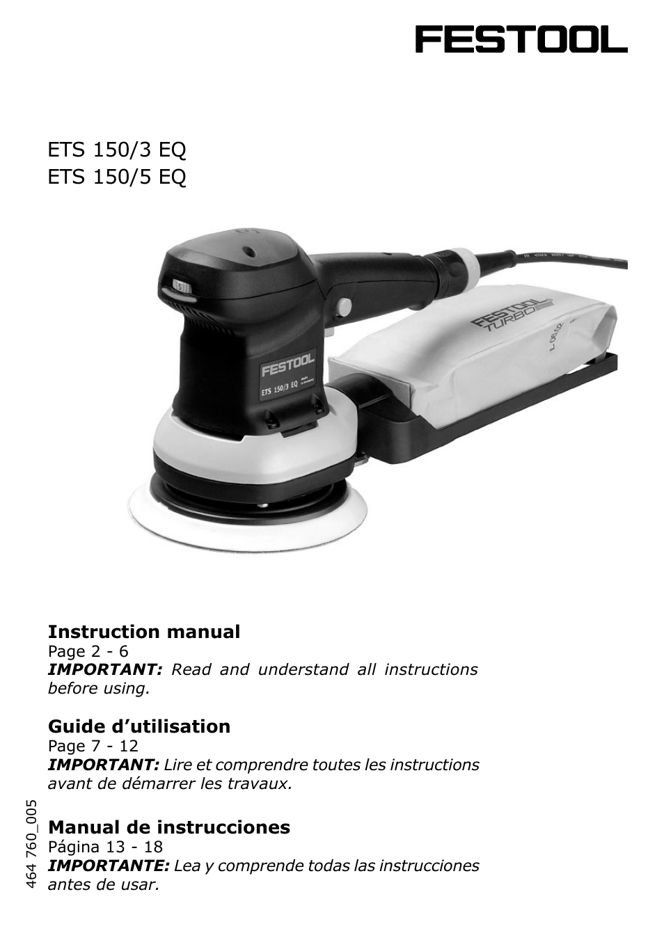 Festool ETS 150 EQ User Manual | 20 pages
