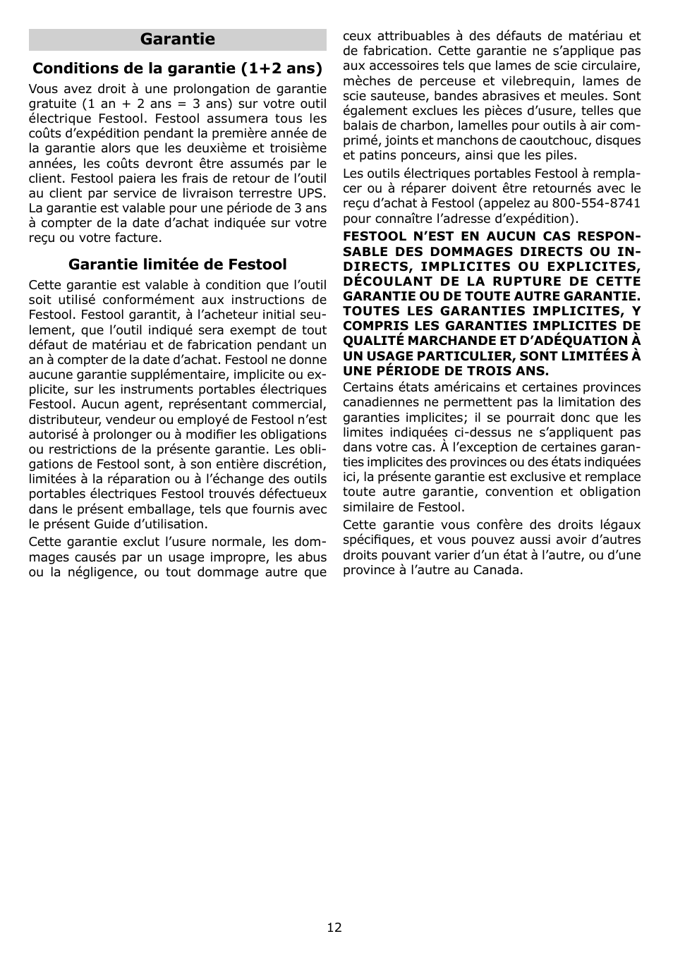 Garantie | Festool ETS 150 EQ User Manual | Page 12 / 20