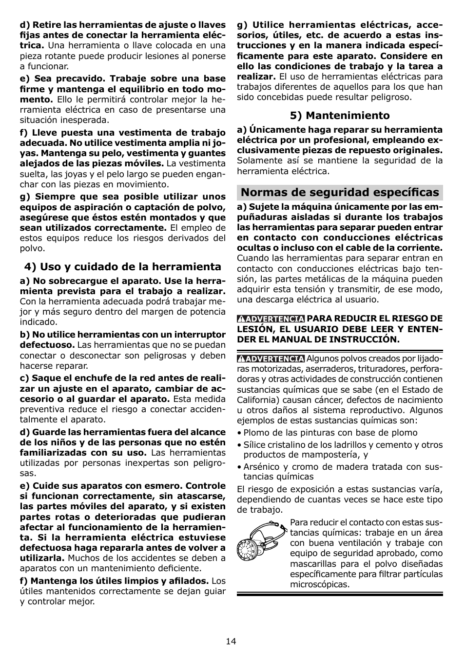 Normas de seguridad específi cas | Festool ETS 150 EQ User Manual | Page 14 / 20