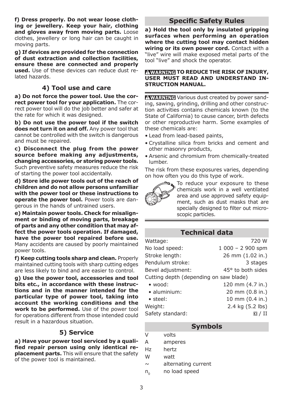 Specifi c safety rules, Technical data, Symbols | Festool Trion PS 300 EQ User Manual | Page 3 / 24