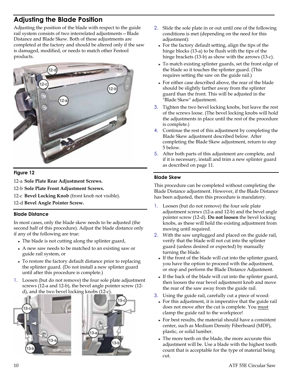 Adjusting the blade position | Festool ATF 55E User Manual | Page 10 / 21