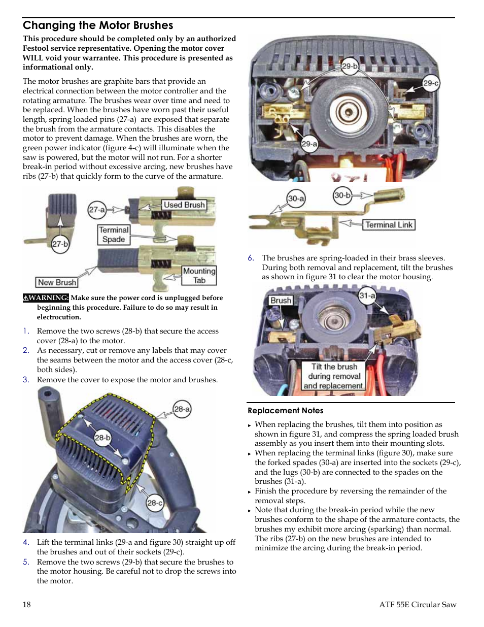 Changing the motor brushes | Festool ATF 55E User Manual | Page 18 / 21