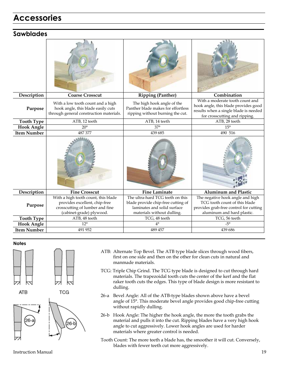 Accessories, Sawblades | Festool ATF 55E User Manual | Page 19 / 21