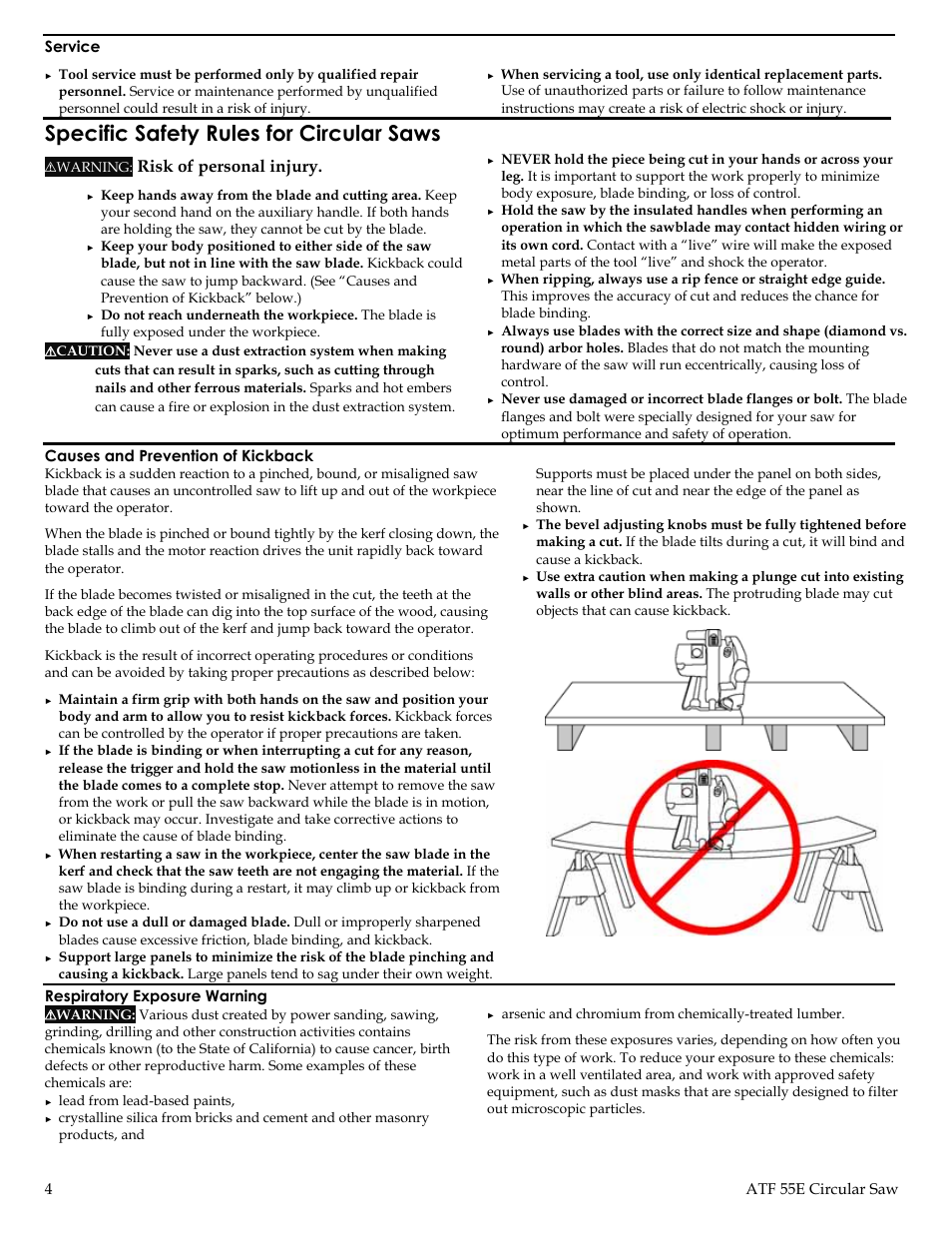 Specific safety rules for circular saws, Risk of personal injury | Festool ATF 55E User Manual | Page 4 / 21