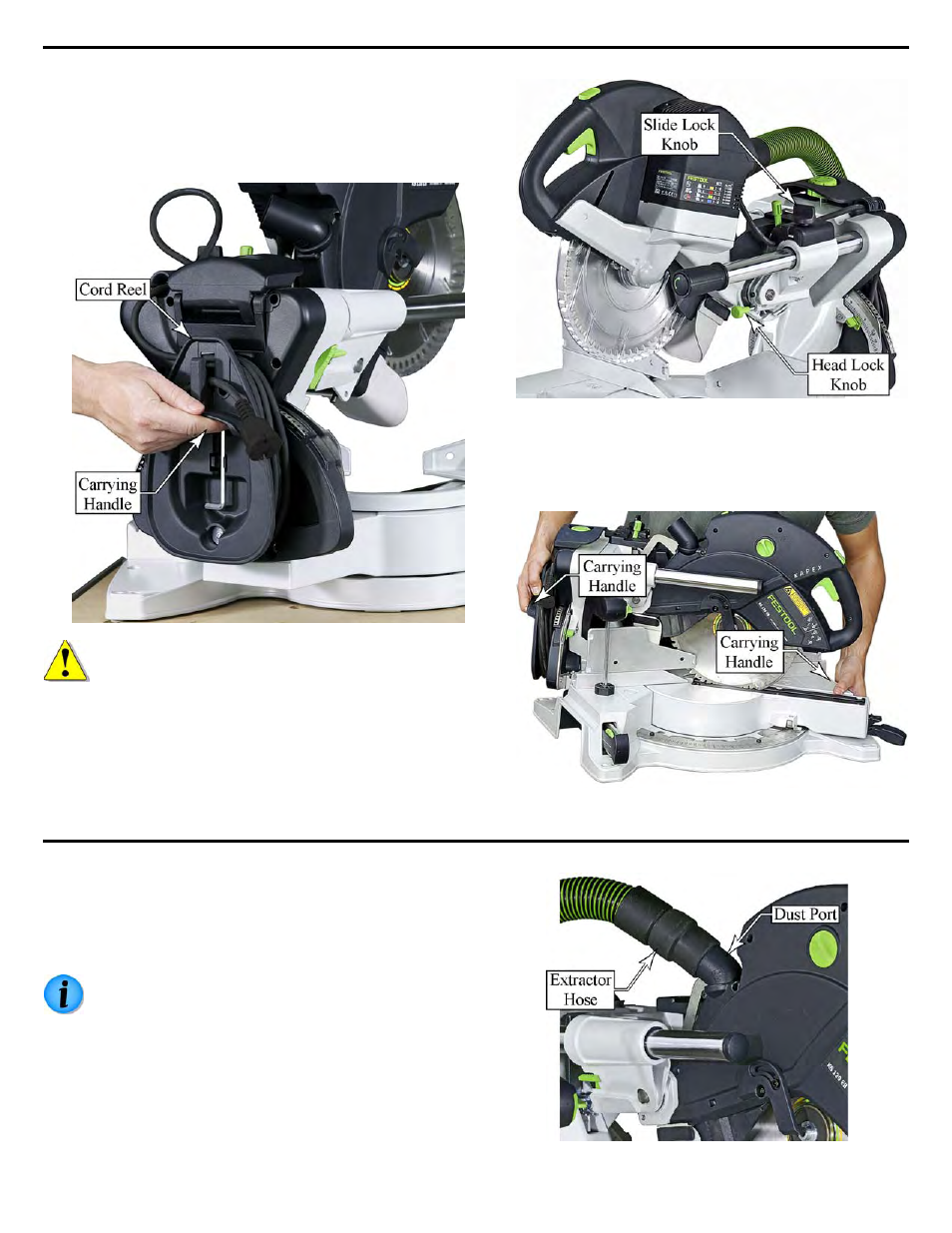 Transporting the saw, Dust extraction | Festool Kapex KS 120 User Manual | Page 10 / 32