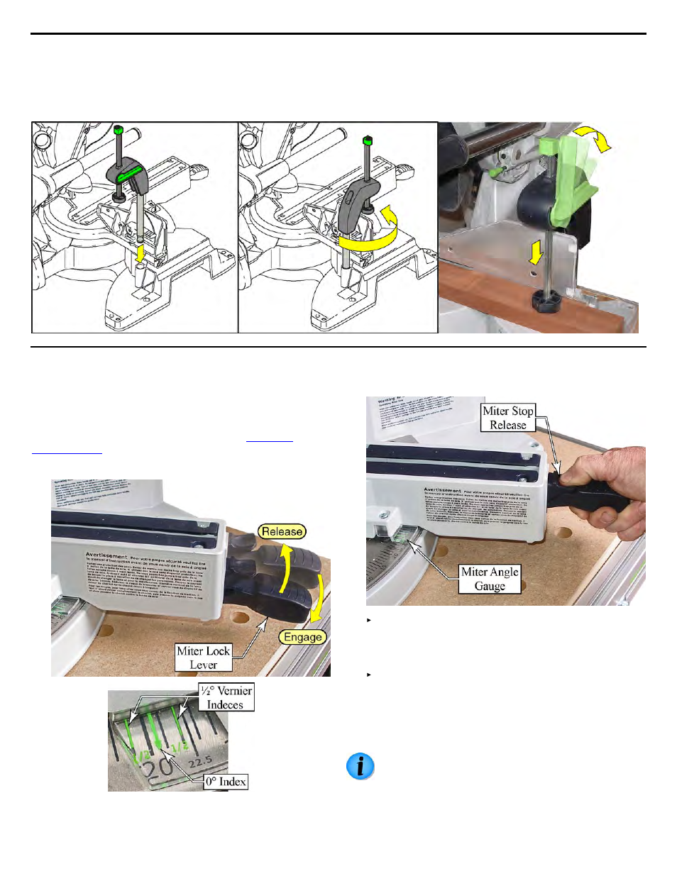 Using the hold down clamp, Setting the miter angle | Festool Kapex KS 120 User Manual | Page 12 / 32
