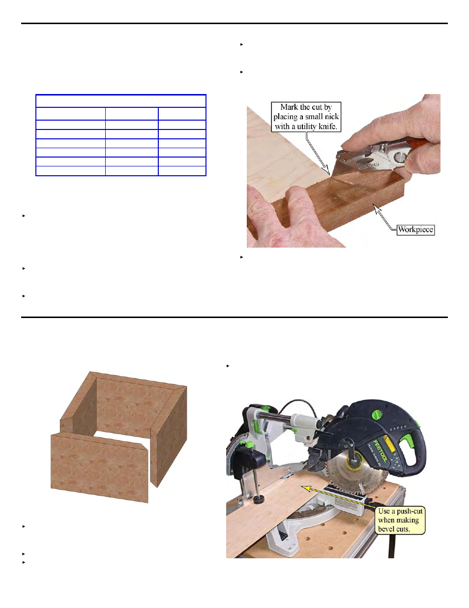 Miter cuts, Bevel cuts | Festool Kapex KS 120 User Manual | Page 18 / 32