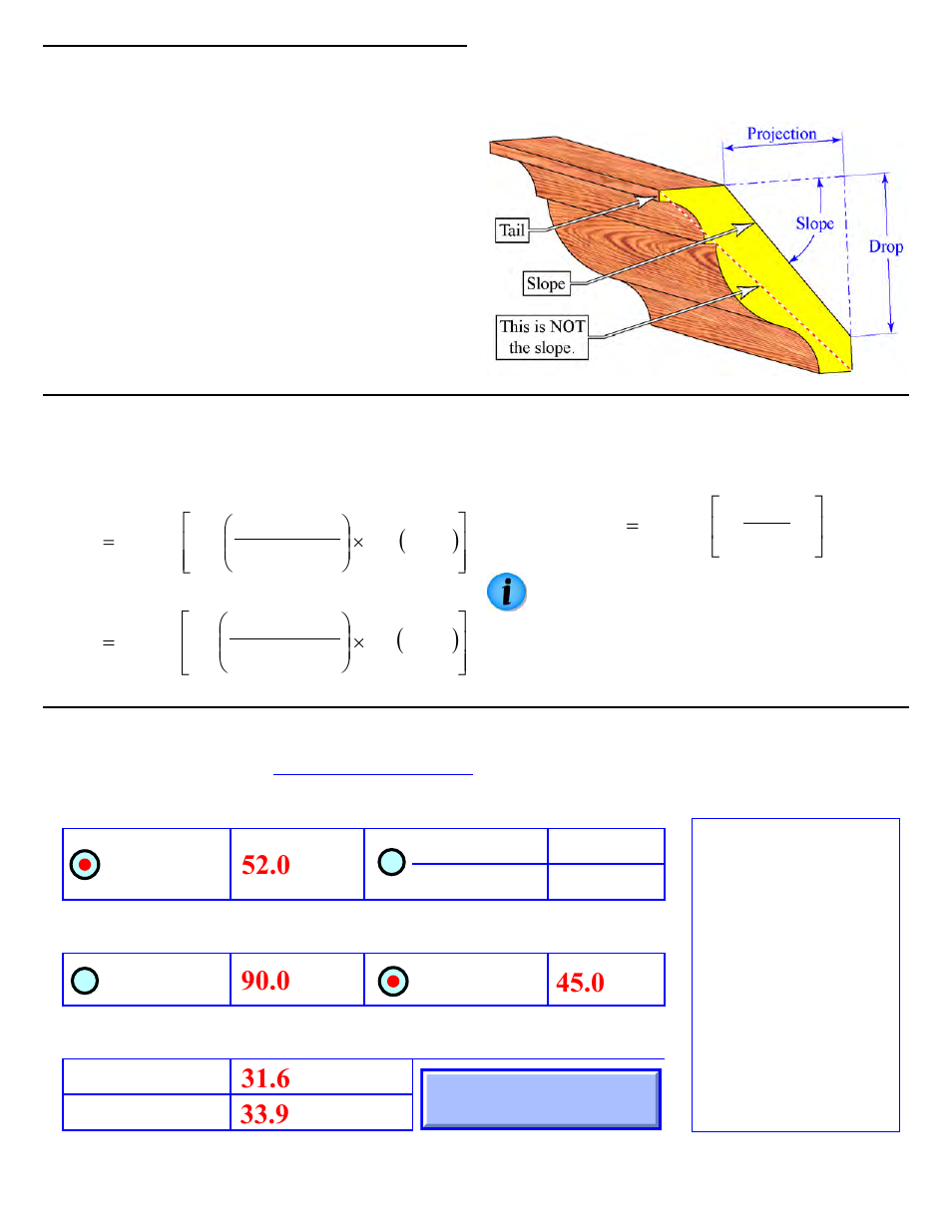 Calculating compound angles, Compound angle calculator, Slope angle options | Corner angle options, Results, Projection drop arctan slope | Festool Kapex KS 120 User Manual | Page 21 / 32