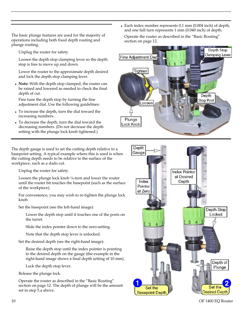 Setting the plunge depth, Using the plunge depth gauge | Festool Plunge Router I User Manual | Page 10 / 27