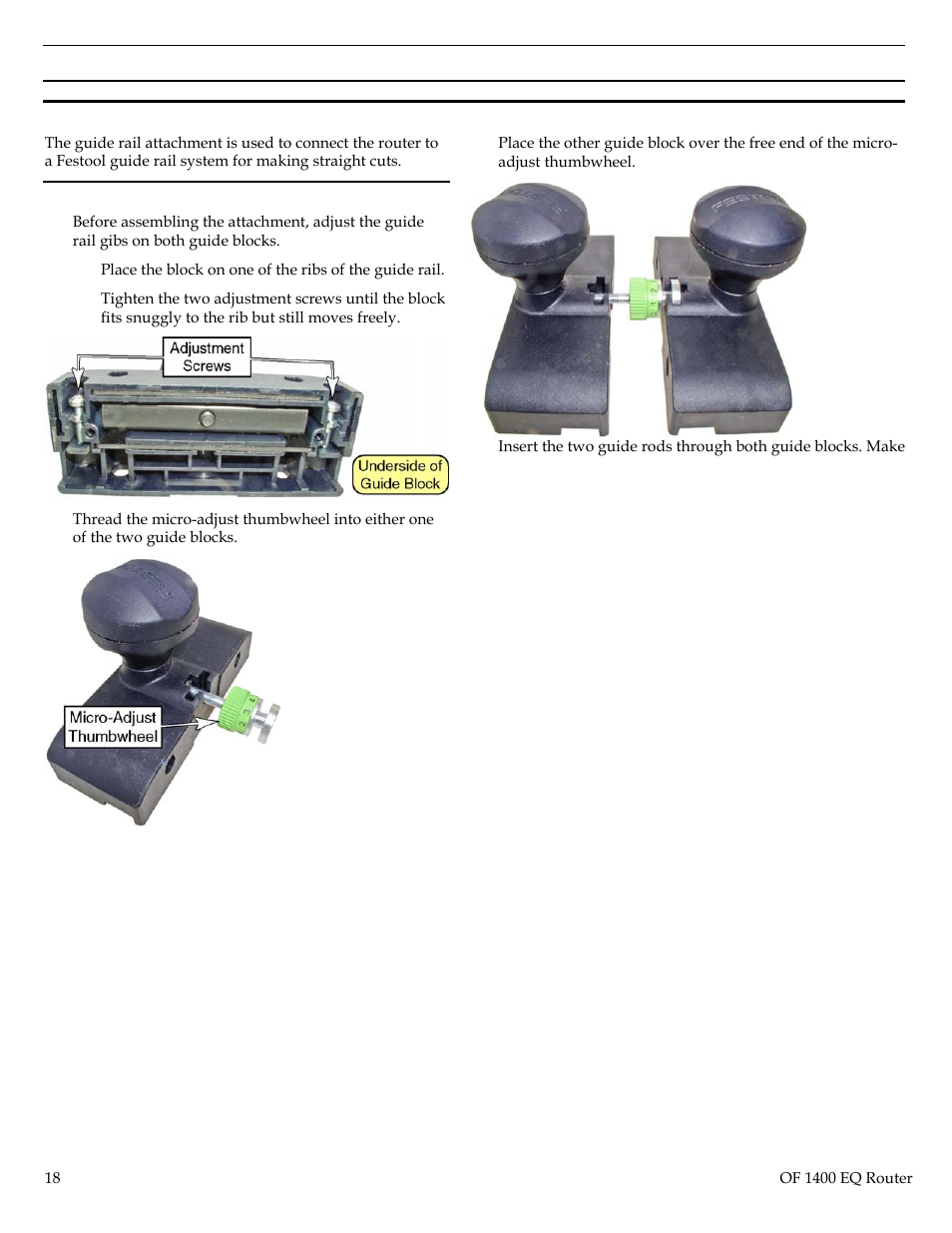 Accessories, Guide rail attachment, Assembling the guide rail attachment | Festool Plunge Router I User Manual | Page 18 / 27