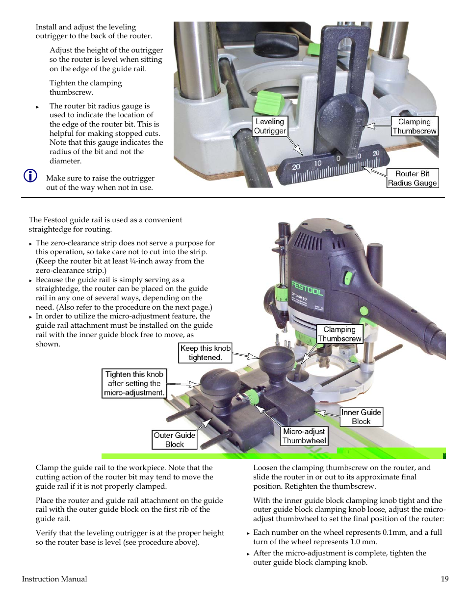 Using the guide rail attachment | Festool Plunge Router I User Manual | Page 19 / 27