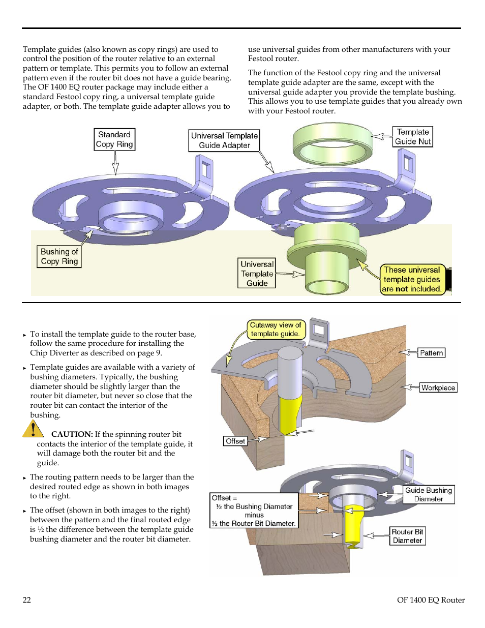 Template guides, Ides template gu | Festool Plunge Router I User Manual | Page 22 / 27