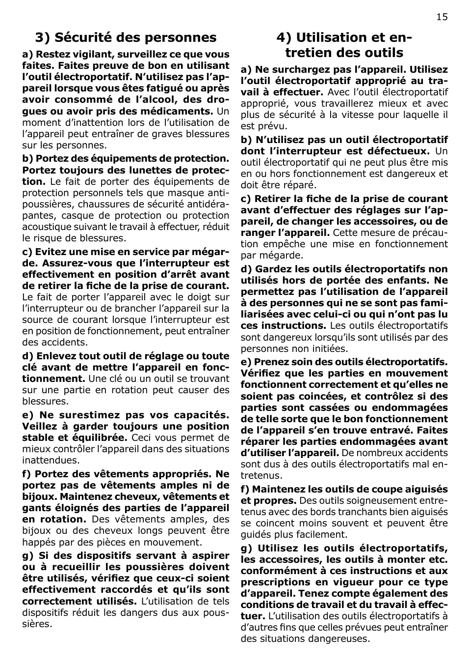 3) sécurité des personnes, 4) utilisation et en- tretien des outils | Festool MFK 700 User Manual | Page 15 / 38