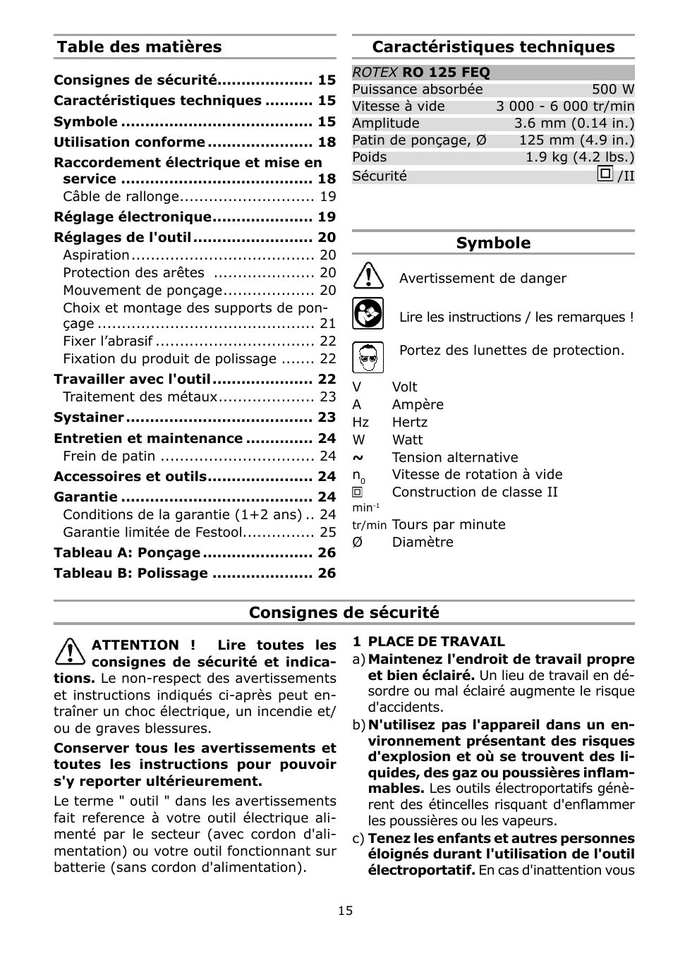 Festool RO 125 FEQ User Manual | Page 15 / 40