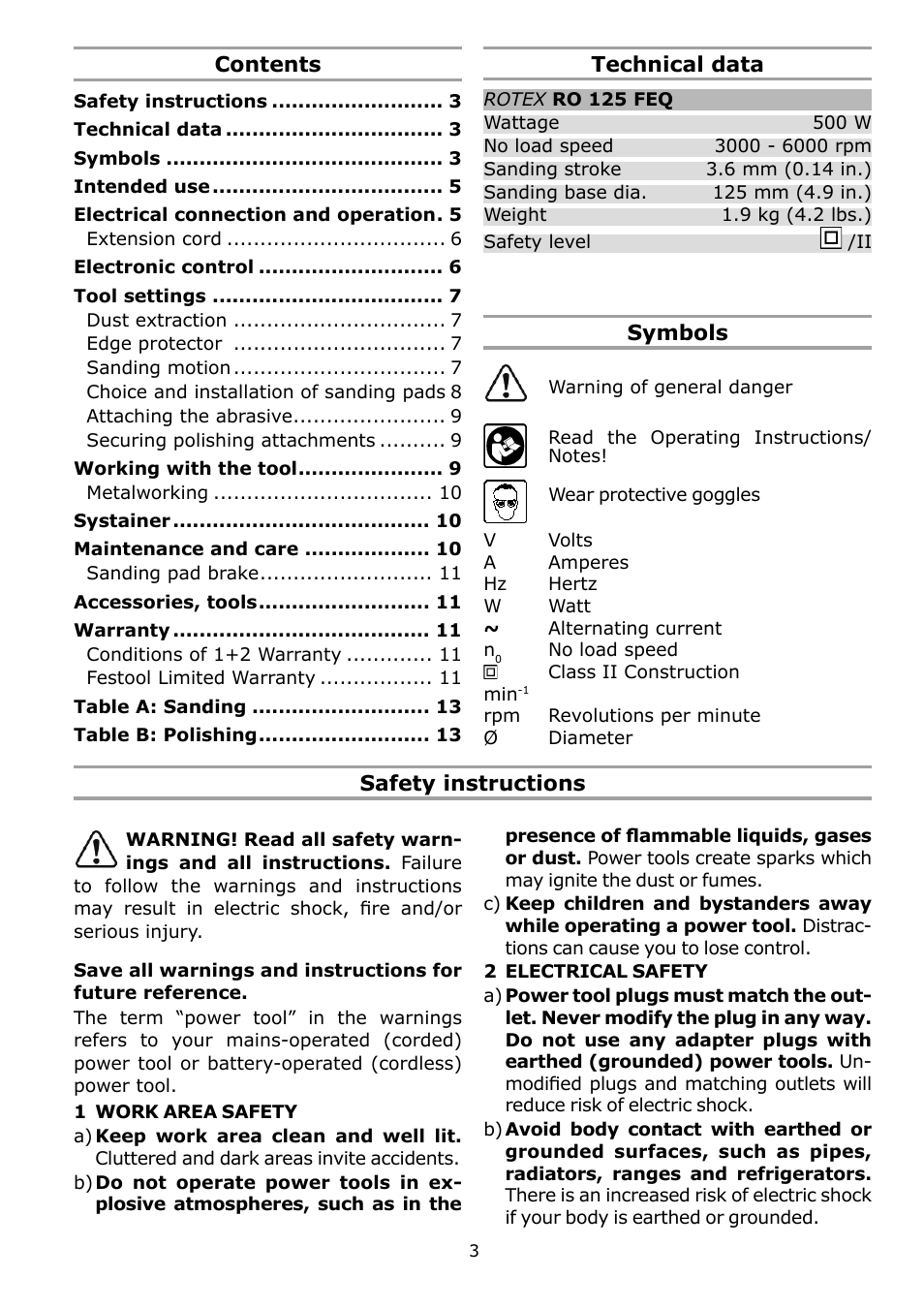 Festool RO 125 FEQ User Manual | Page 3 / 40