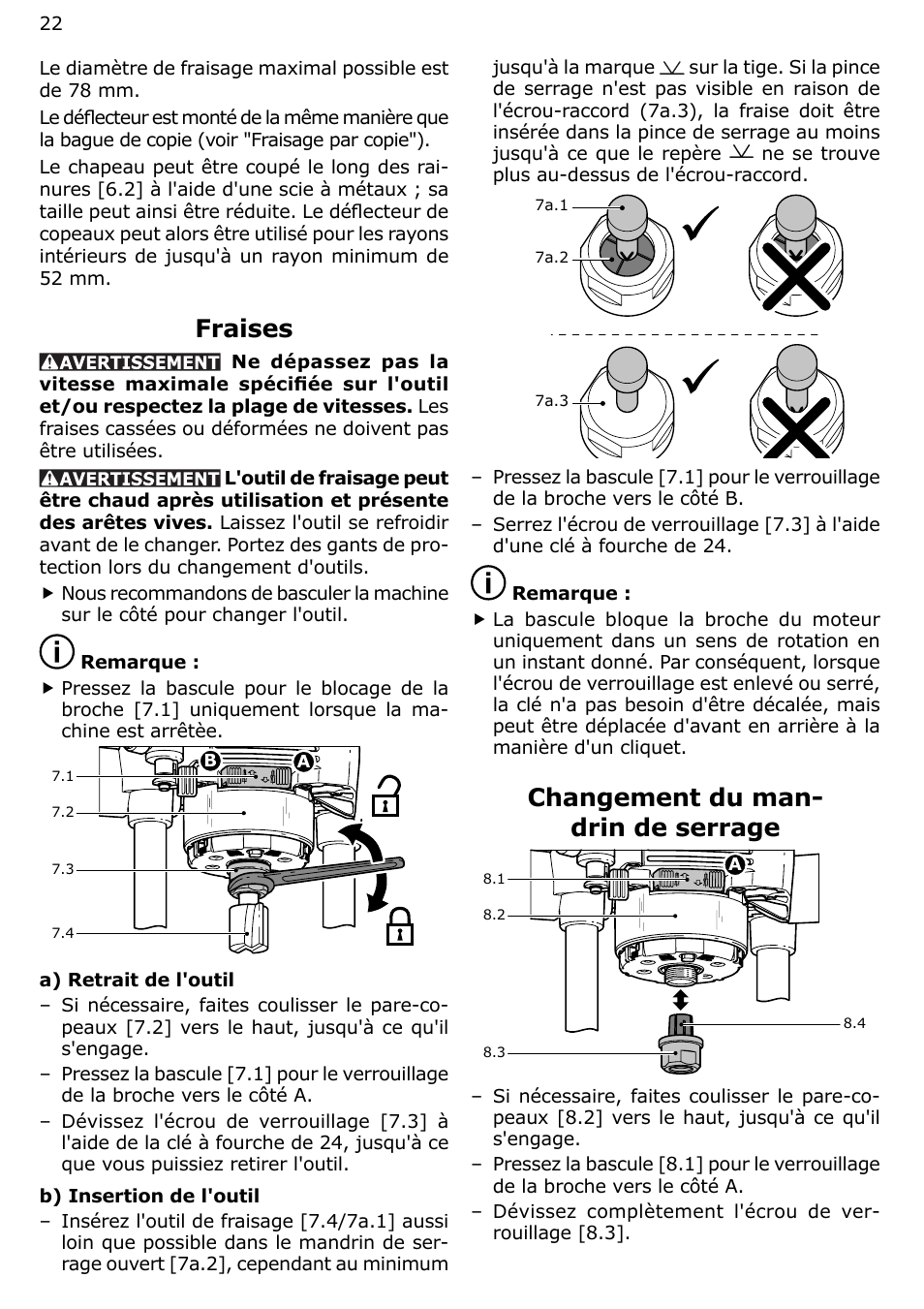Fraises, Changement du man- drin de serrage | Festool OF 2200 EB User Manual | Page 22 / 46