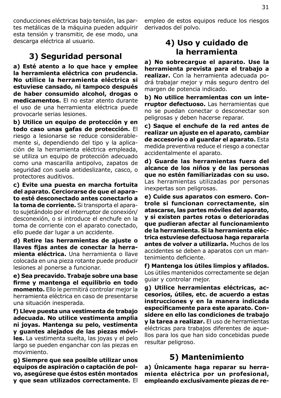 3) seguridad personal, 4) uso y cuidado de la herramienta, 5) mantenimiento | Festool OF 2200 EB User Manual | Page 31 / 46