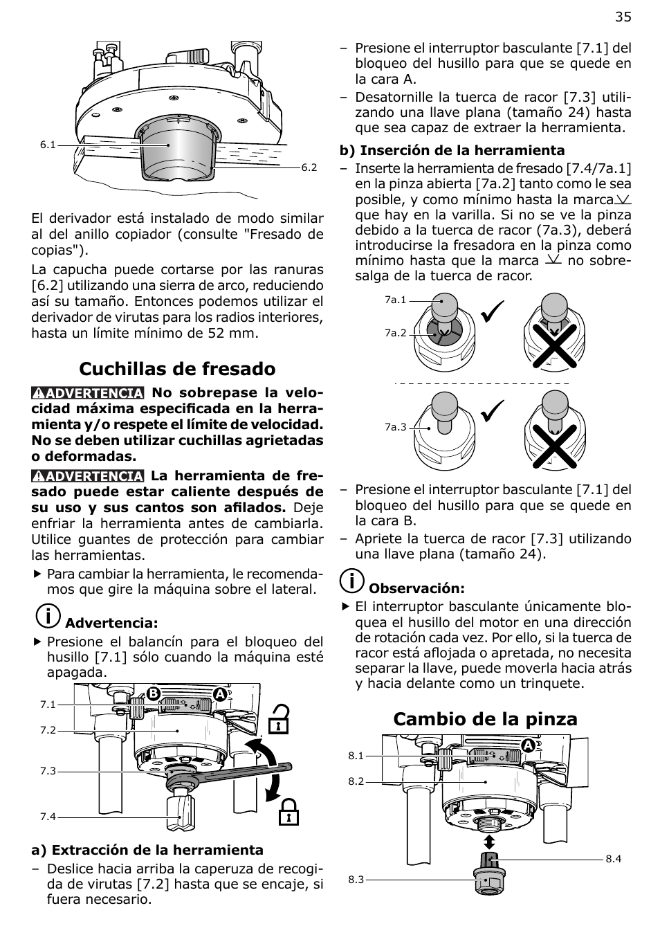 Cuchillas de fresado, Cambio de la pinza | Festool OF 2200 EB User Manual | Page 35 / 46
