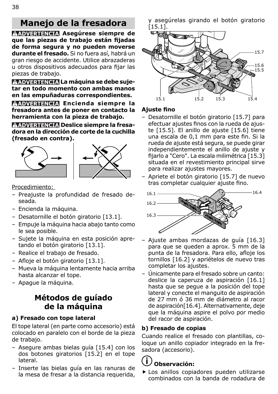 Manejo de la fresadora, Métodos de guíado de la máquina | Festool OF 2200 EB User Manual | Page 38 / 46
