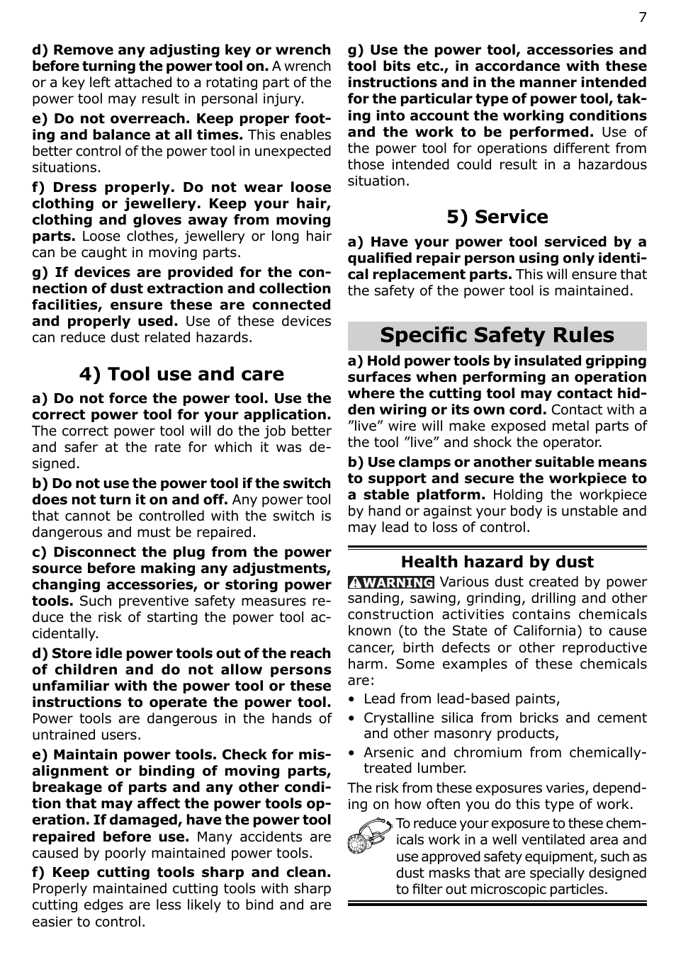 Specifi c safety rules, 4) tool use and care, 5) service | Festool OF 2200 EB User Manual | Page 7 / 46