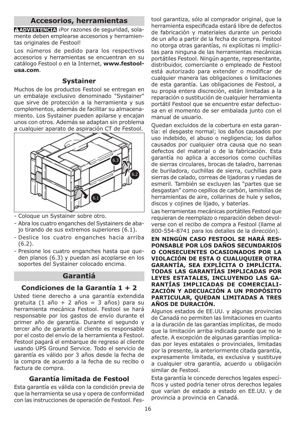 Accesorios, herramientas, Garantiá | Festool RTS 400 Q User Manual | Page 16 / 16