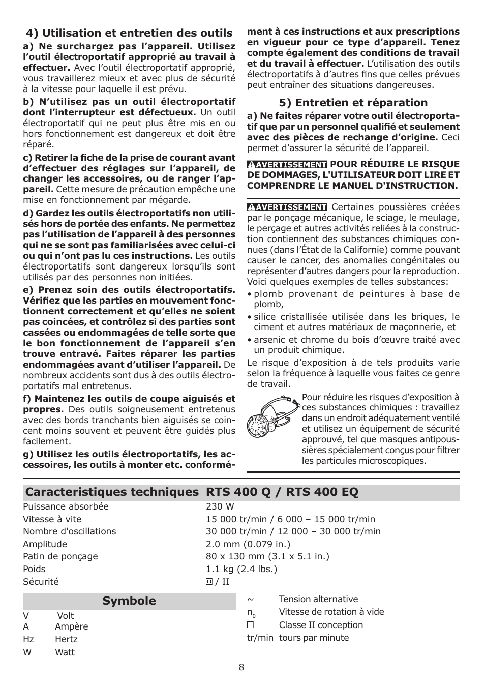 Symbole | Festool RTS 400 Q User Manual | Page 8 / 16