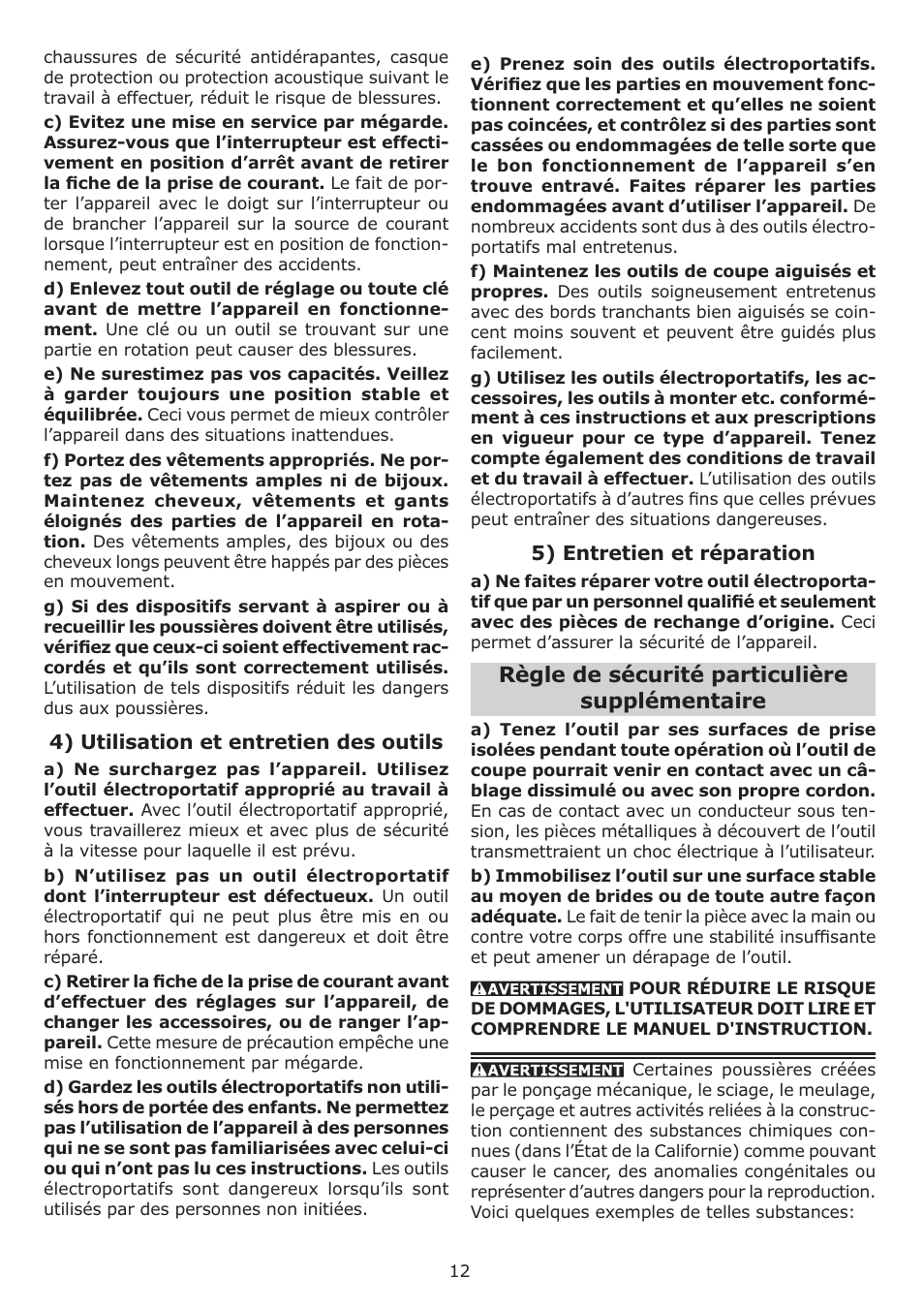 Règle de sécurité particulière supplémentaire | Festool OF 1010 EQ User Manual | Page 12 / 28