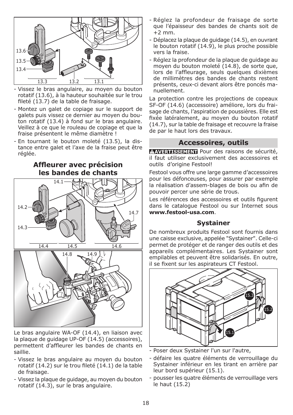 Afﬂ eurer avec précision les bandes de chants, Accessoires, outils, Systainer | Festool OF 1010 EQ User Manual | Page 18 / 28