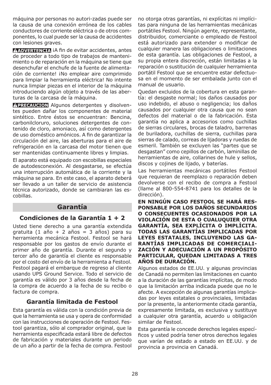 Garantía | Festool OF 1010 EQ User Manual | Page 28 / 28