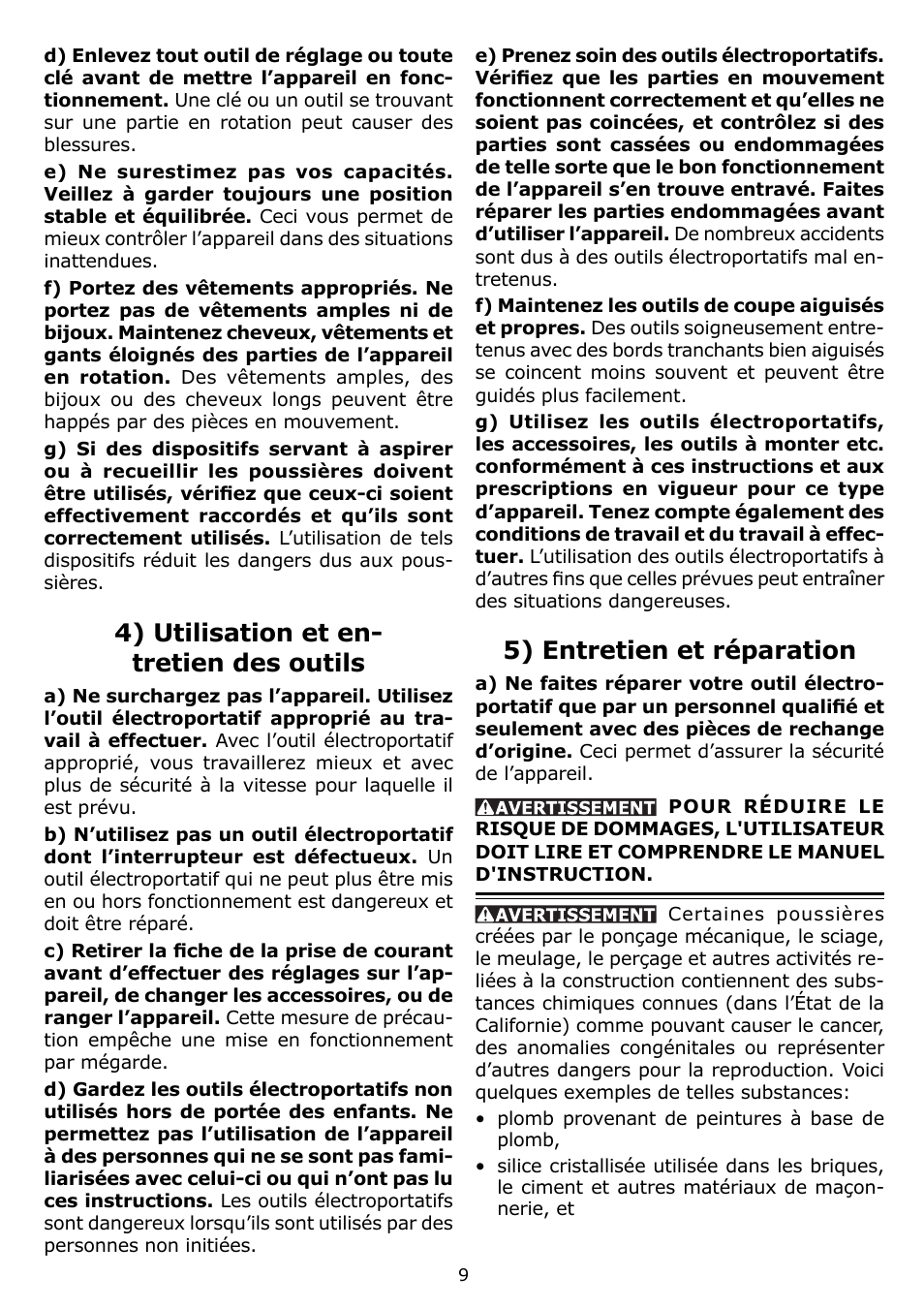 4) utilisation et en- tretien des outils, 5) entretien et réparation | Festool DTS 400 EQ User Manual | Page 9 / 20