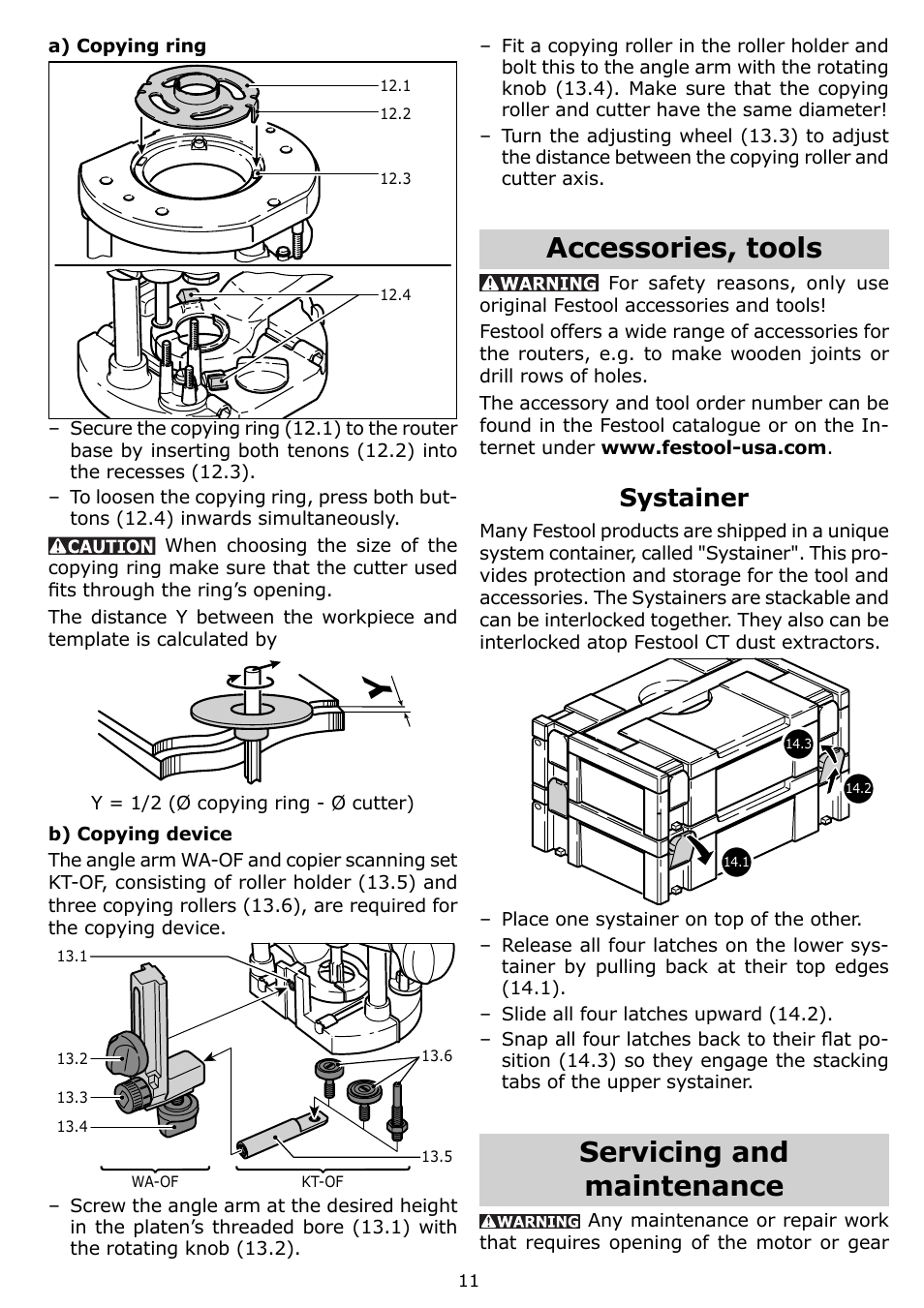 Accessories, tools, Servicing and maintenance, Systainer | Festool OF 1400 EQ User Manual | Page 11 / 34