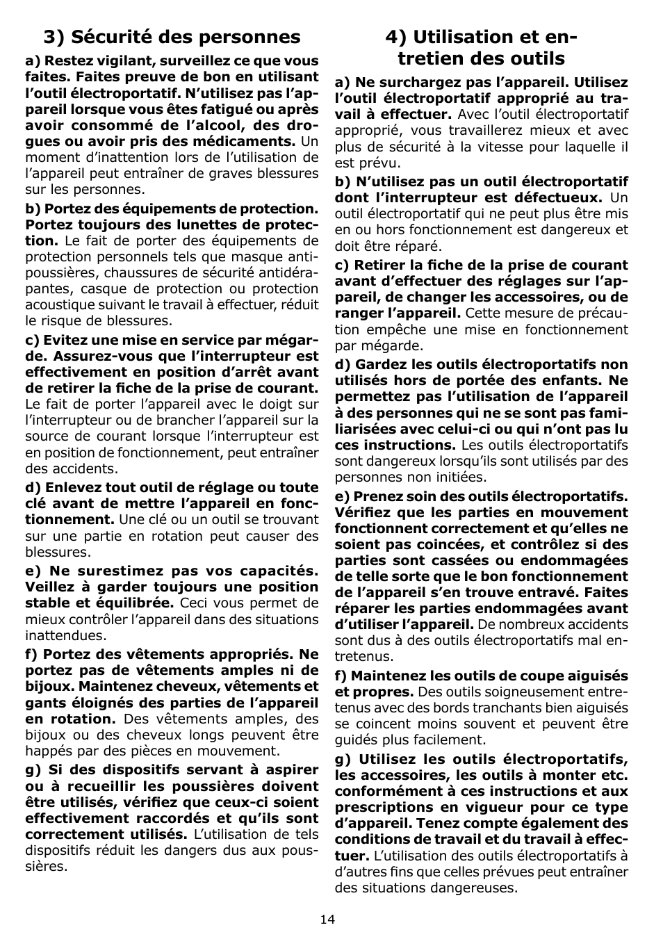 4) utilisation et en- tretien des outils, 3) sécurité des personnes | Festool OF 1400 EQ User Manual | Page 14 / 34