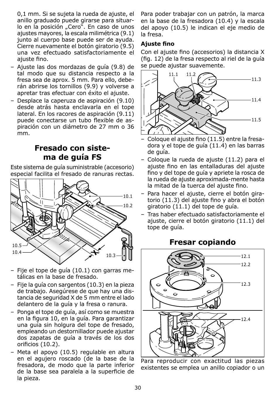 Fresado con siste- ma de guía fs, Fresar copiando | Festool OF 1400 EQ User Manual | Page 30 / 34