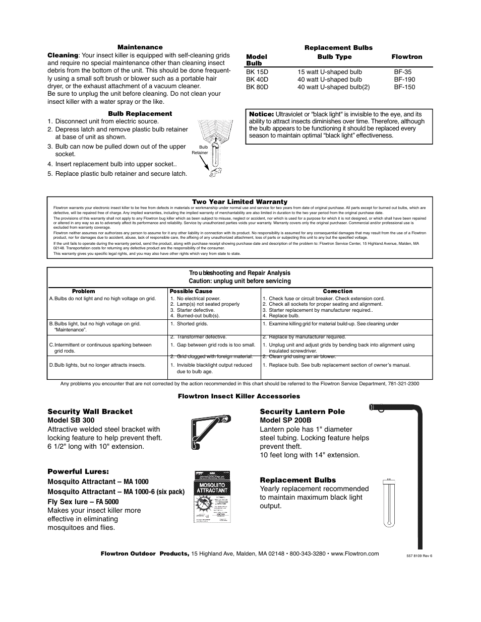Flowtron Outdoor Products BK-15D User Manual | Page 2 / 2