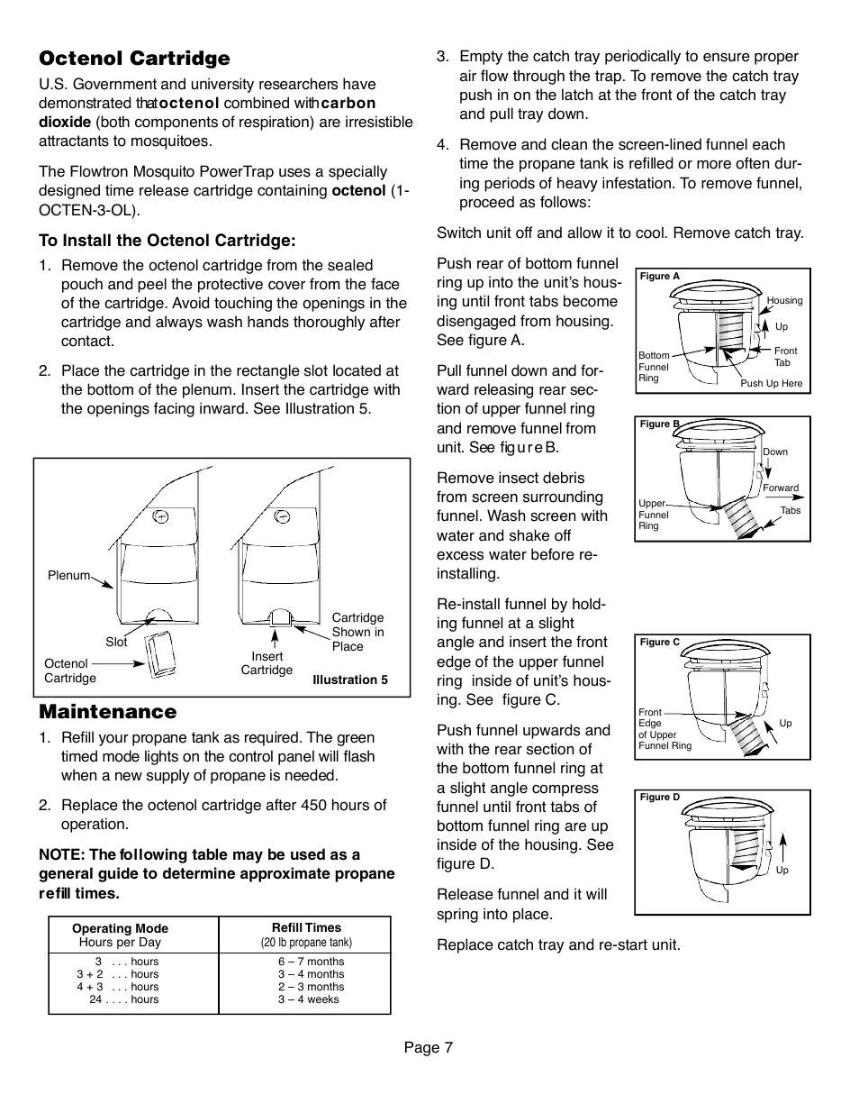 Maintenance, Octenol cartridge | Flowtron Outdoor Products Mosquito PowerTrap MT-200 Series User Manual | Page 7 / 8