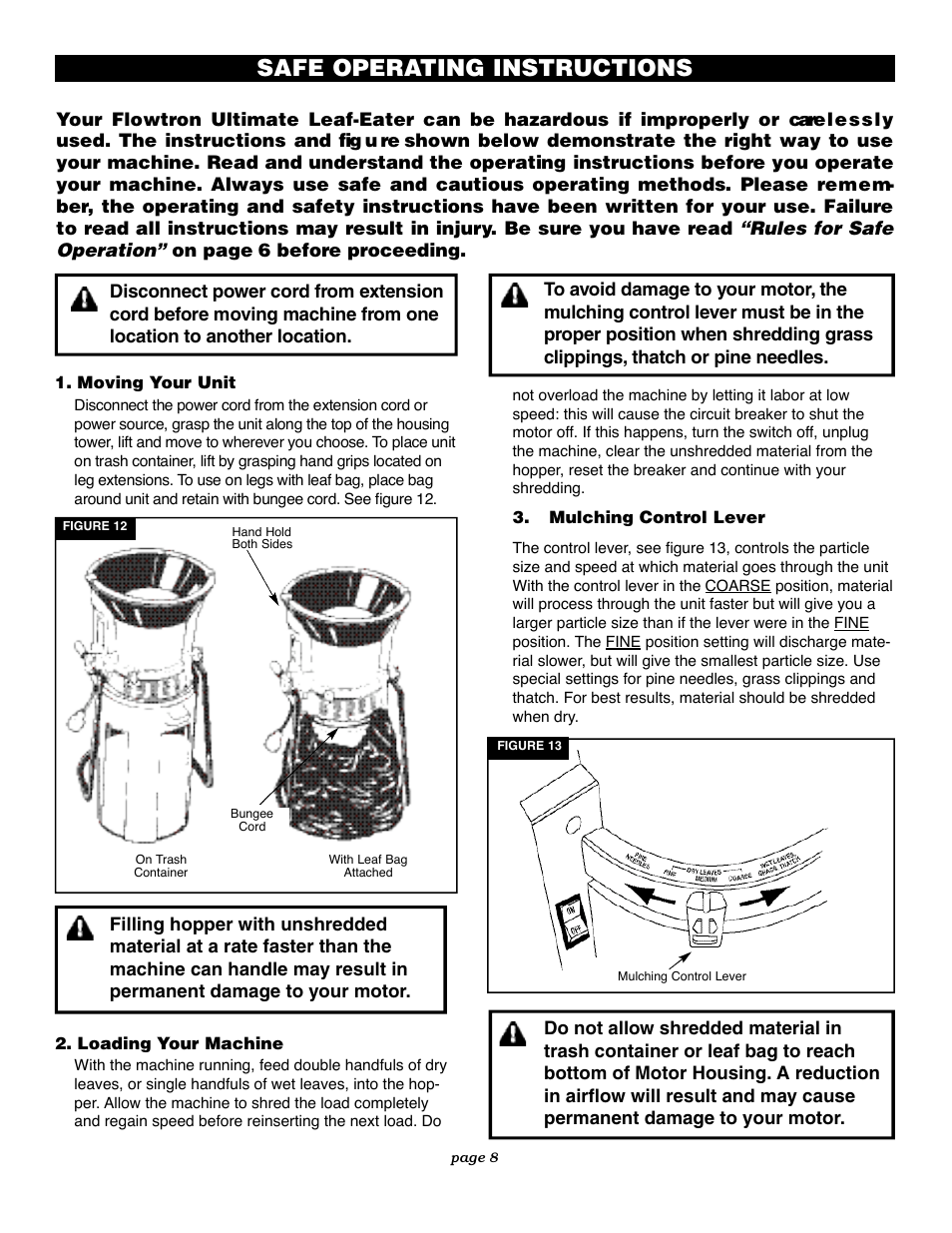 Safe operating instructions | Flowtron Outdoor Products LE-900F User Manual | Page 8 / 12