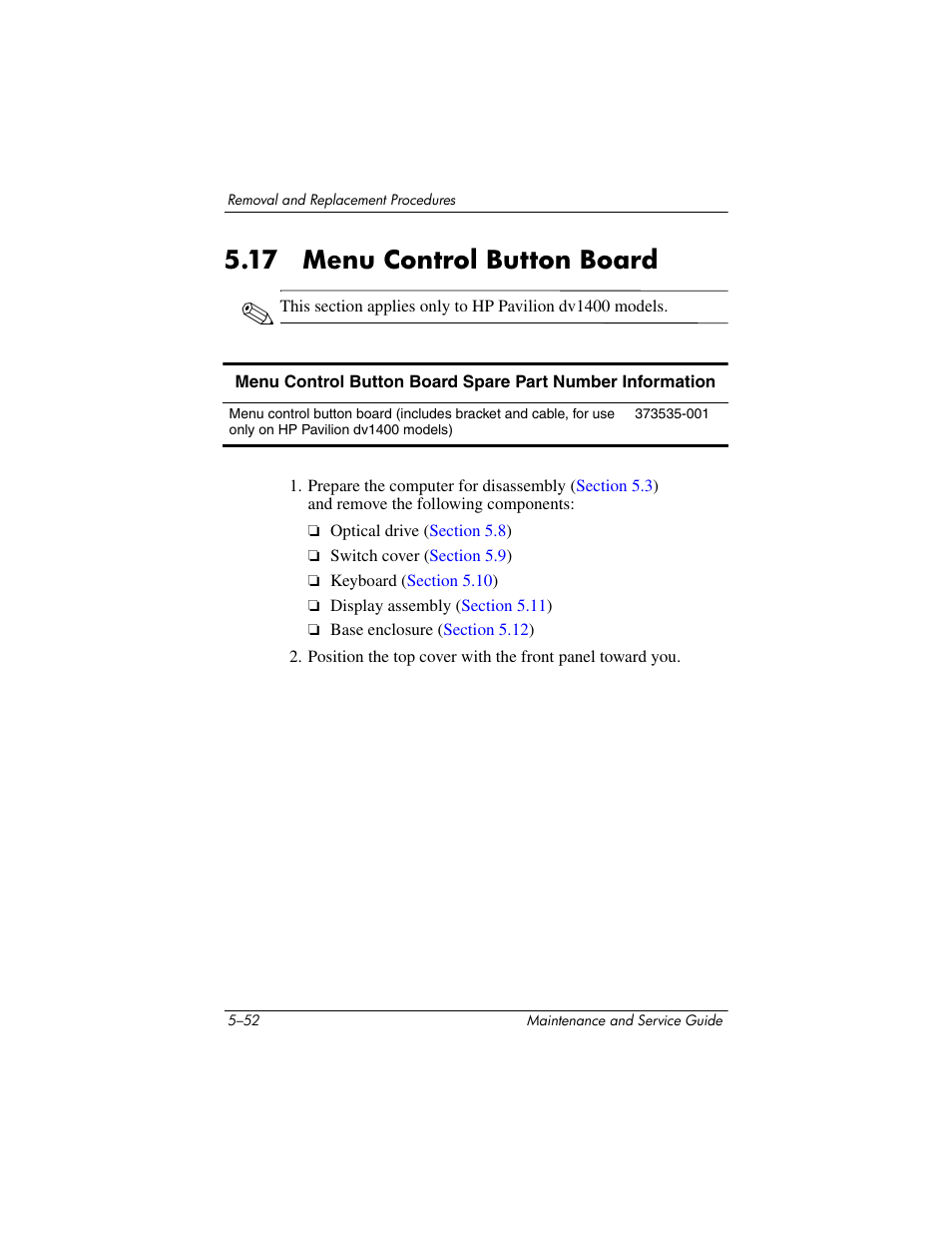17 menu control button board, 17 menu control button board –52, Menu control button board | FHP DV1400 User Manual | Page 165 / 258