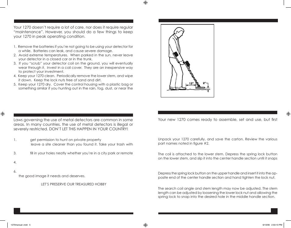 Setting up, Maintenance: treasure hunter code of ethics | Fisher 1270 User Manual | Page 5 / 10