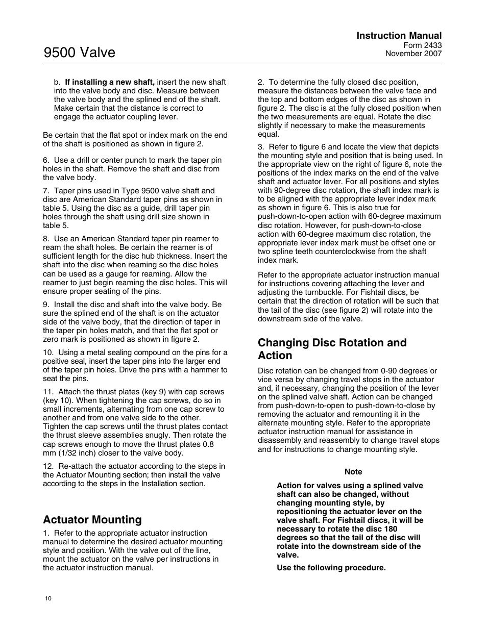 9500 valve, Actuator mounting, Changing disc rotation and action | Fisher 9500 User Manual | Page 10 / 16