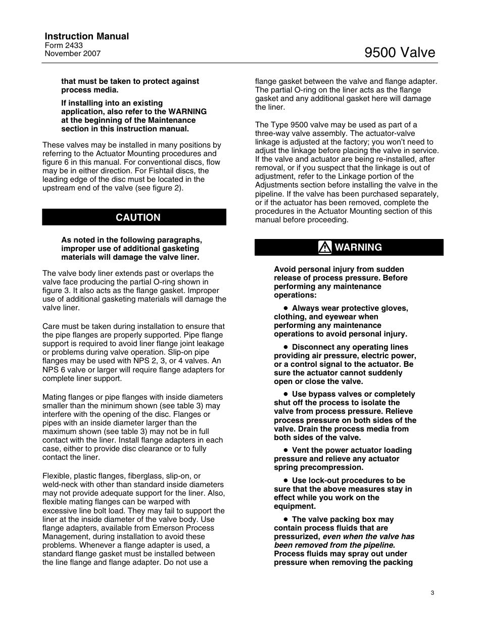 9500 valve | Fisher 9500 User Manual | Page 3 / 16