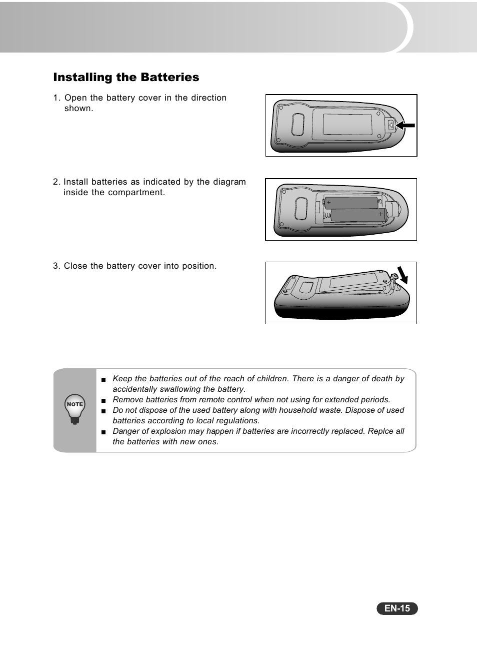 Installing the batteries | Fisher PLC-WXU10N User Manual | Page 16 / 42