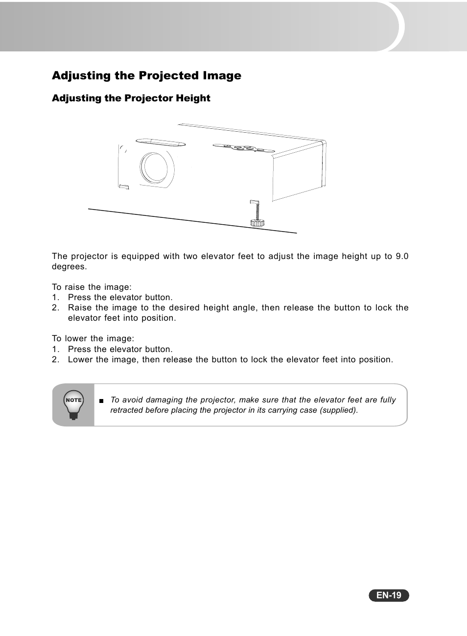 Adjusting the projected image | Fisher PLC-WXU10N User Manual | Page 20 / 42