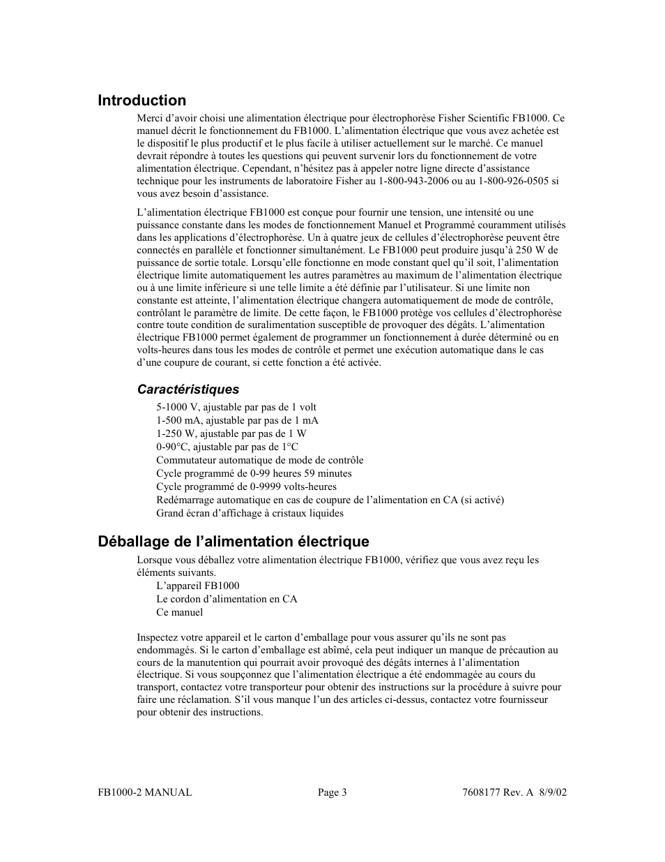 Introduction, Déballage de l’alimentation électrique | Fisher FB1000-2 User Manual | Page 15 / 50