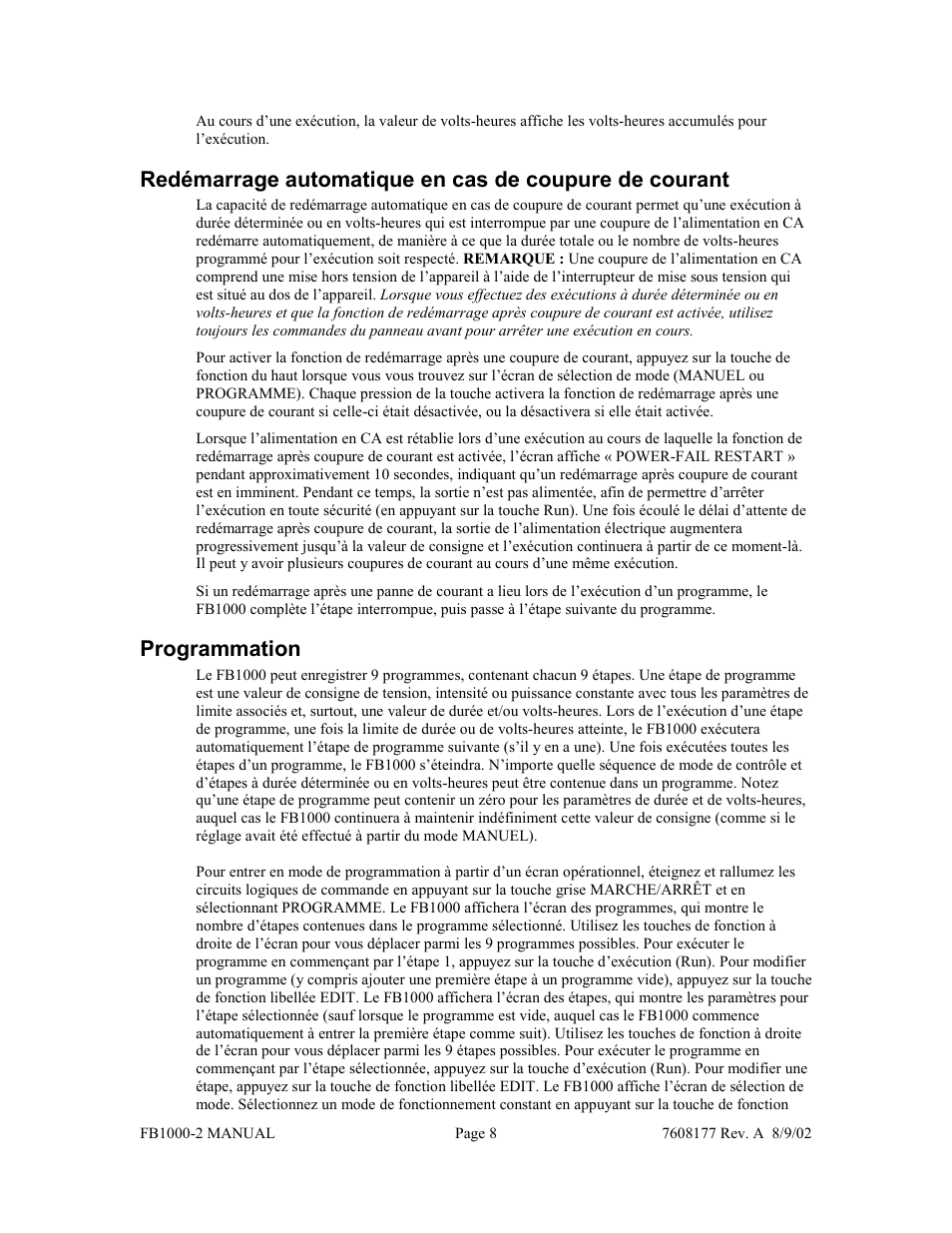 Programmation | Fisher FB1000-2 User Manual | Page 20 / 50