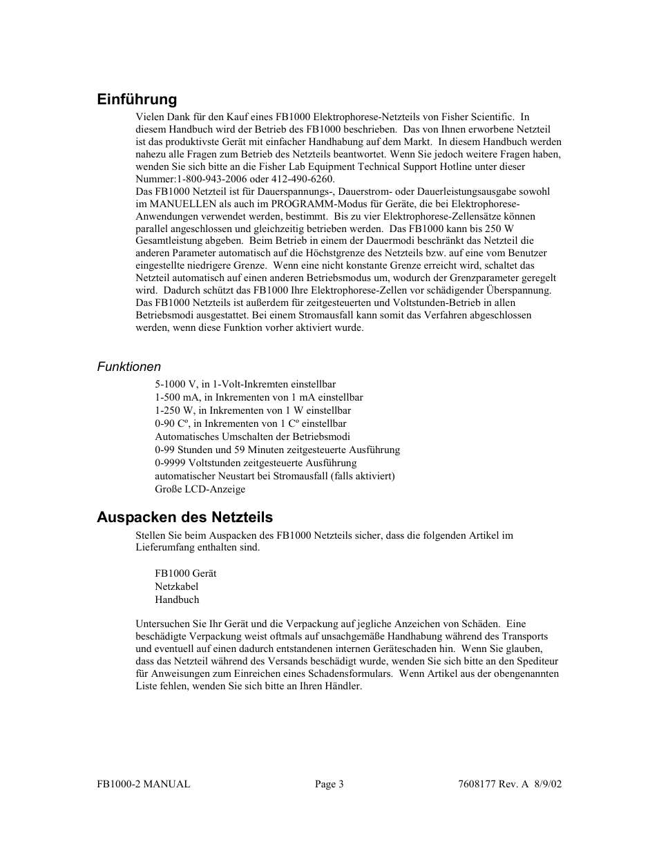 Einführung, Auspacken des netzteils | Fisher FB1000-2 User Manual | Page 27 / 50