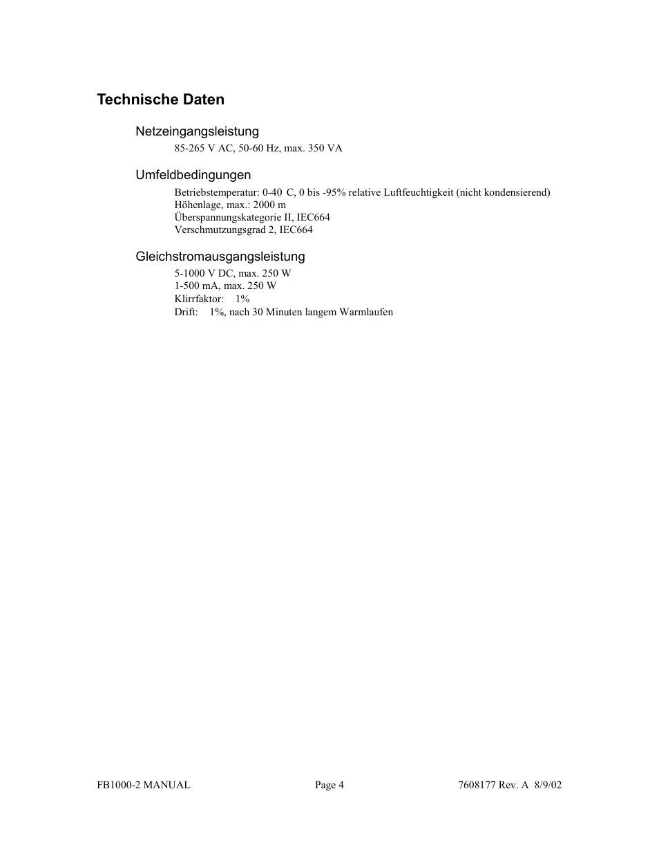Technische daten | Fisher FB1000-2 User Manual | Page 28 / 50