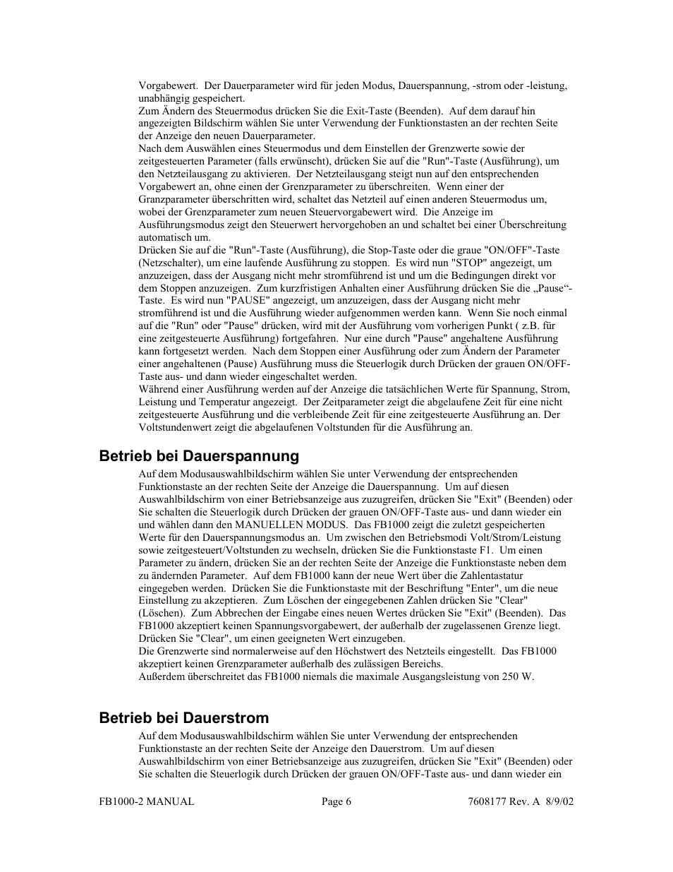 Betrieb bei dauerspannung, Betrieb bei dauerstrom | Fisher FB1000-2 User Manual | Page 30 / 50