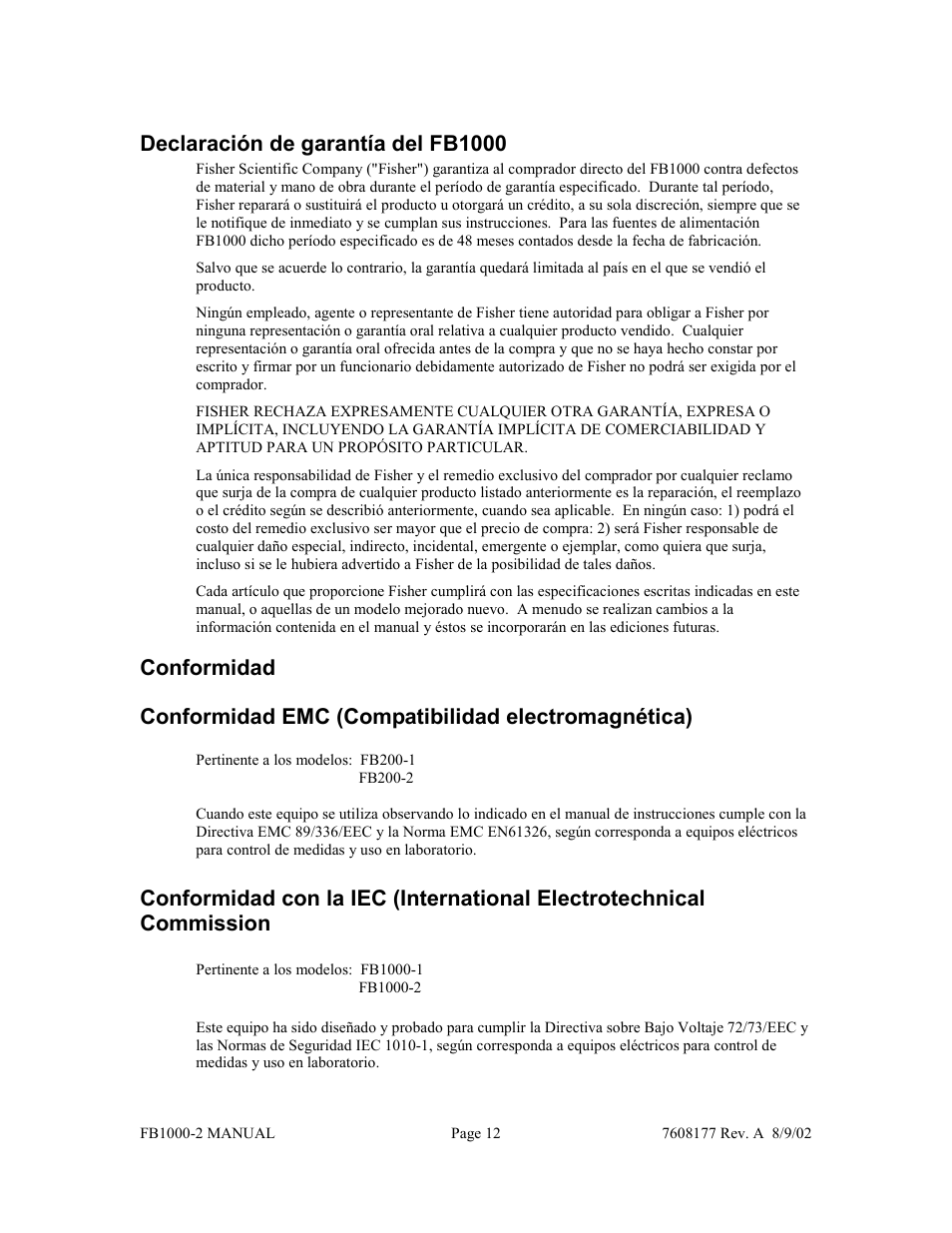 Declaración de garantía del fb1000 | Fisher FB1000-2 User Manual | Page 48 / 50